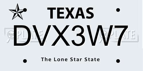 DVX3W7 Texas License Plate