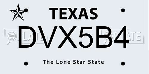 DVX5B4 Texas License Plate