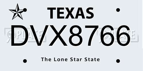 DVX8766 Texas License Plate