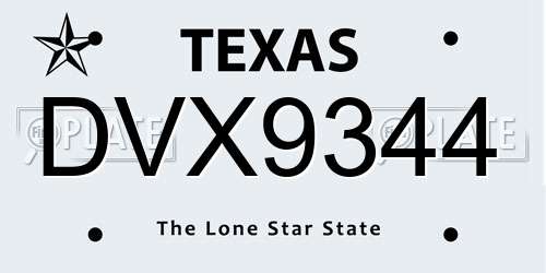 DVX9344 Texas License Plate