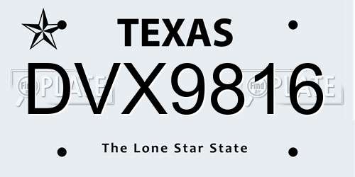 DVX9816 Texas License Plate