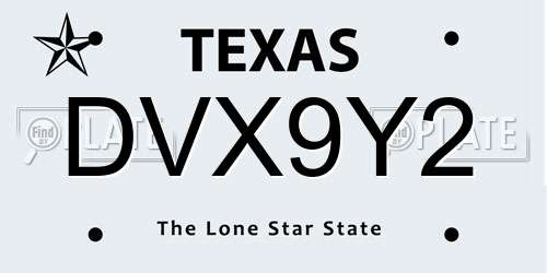 DVX9Y2 Texas License Plate