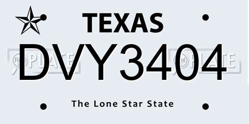 DVY3404 Texas License Plate