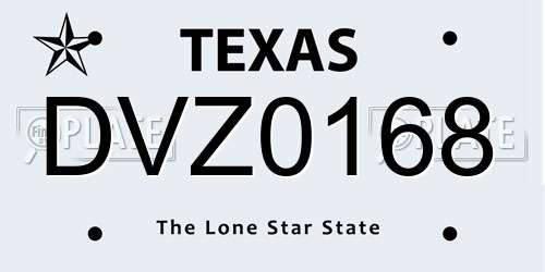 DVZ0168 Texas License Plate
