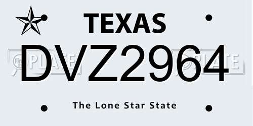 DVZ2964 Texas License Plate