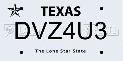 DVZ4U3 Texas License Plate