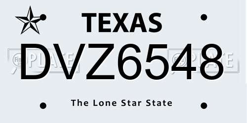 DVZ6548 Texas License Plate