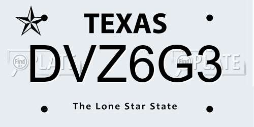 DVZ6G3 Texas License Plate