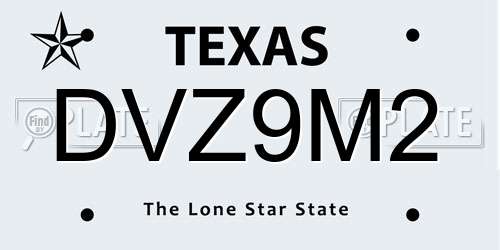 DVZ9M2 Texas License Plate