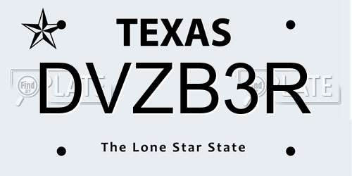 DVZB3R Texas License Plate
