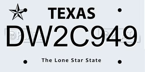 DW2C949 Texas License Plate