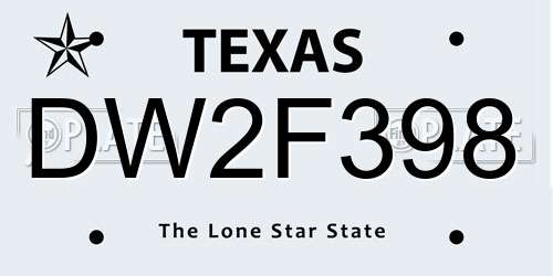 DW2F398 Texas License Plate