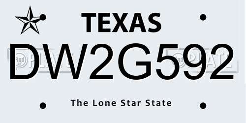 DW2G592 Texas License Plate