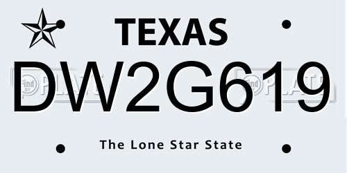 DW2G619 Texas License Plate