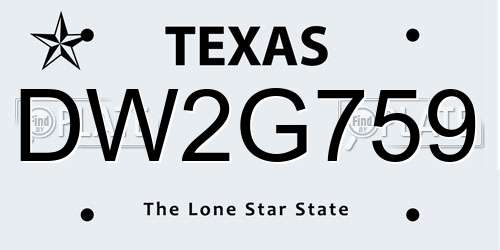 DW2G759 Texas License Plate