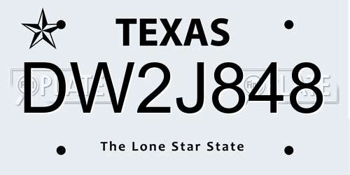 DW2J848 Texas License Plate