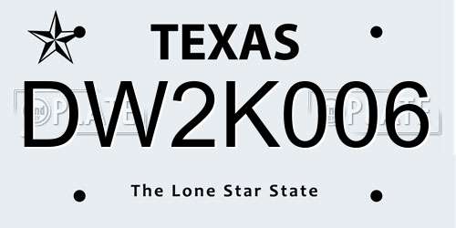 DW2K006 Texas License Plate