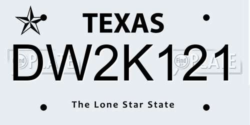 DW2K121 Texas License Plate