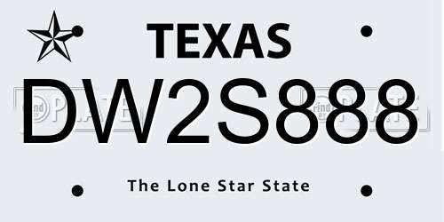 DW2S888 Texas License Plate