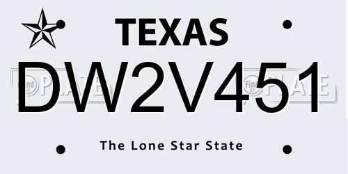 DW2V451 Texas License Plate