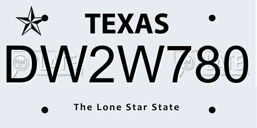 DW2W780 Texas License Plate
