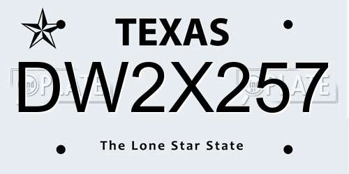 DW2X257 Texas License Plate