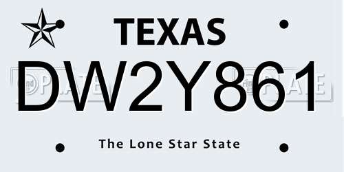 DW2Y861 Texas License Plate