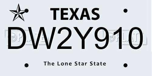 DW2Y910 Texas License Plate