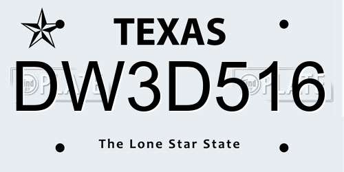 DW3D516 Texas License Plate