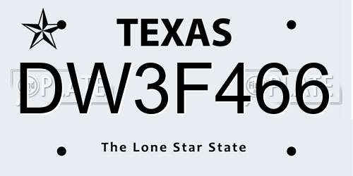 DW3F466 Texas License Plate