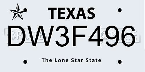 DW3F496 Texas License Plate