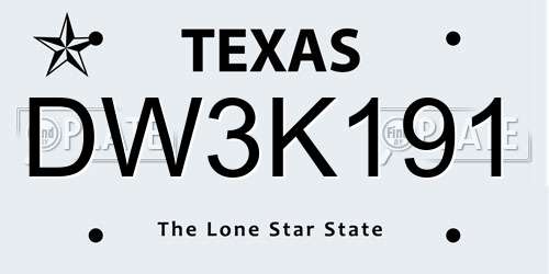 DW3K191 Texas License Plate