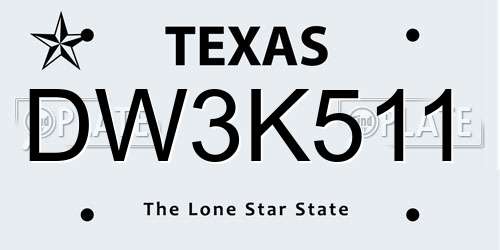 DW3K511 Texas License Plate
