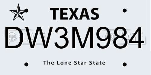 DW3M984 Texas License Plate
