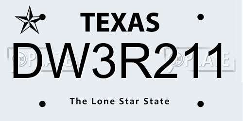 DW3R211 Texas License Plate