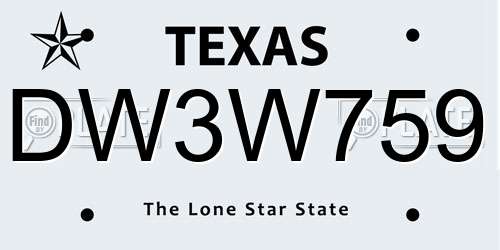 DW3W759 Texas License Plate