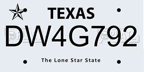 DW4G792 Texas License Plate