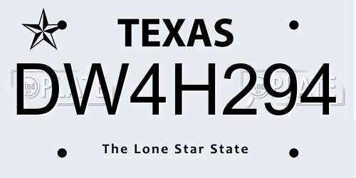 DW4H294 Texas License Plate