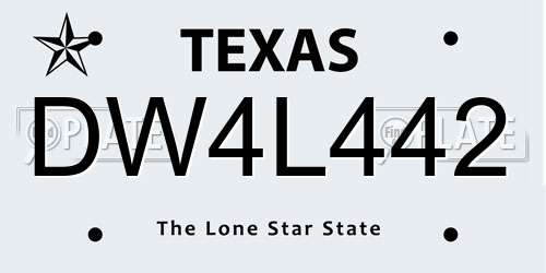 DW4L442 Texas License Plate