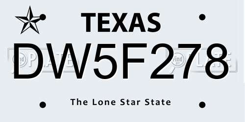 DW5F278 Texas License Plate