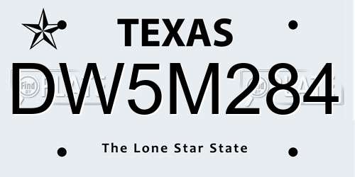 DW5M284 Texas License Plate