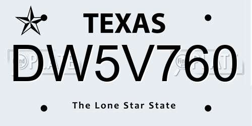 DW5V760 Texas License Plate