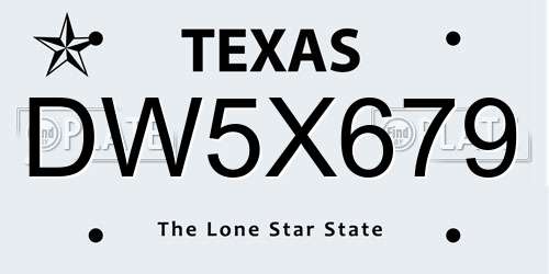 DW5X679 Texas License Plate