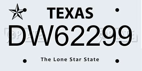 DW62299 Texas License Plate