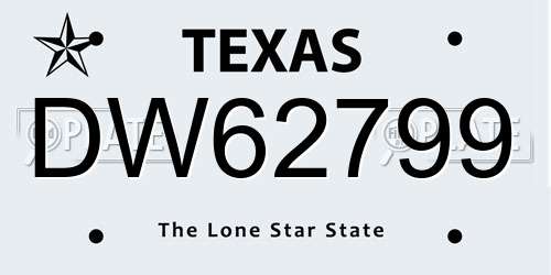 DW62799 Texas License Plate