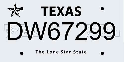 DW67299 Texas License Plate