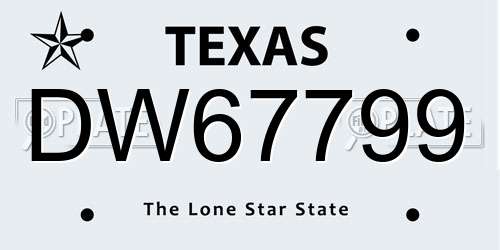 DW67799 Texas License Plate
