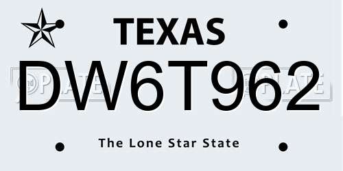 DW6T962 Texas License Plate