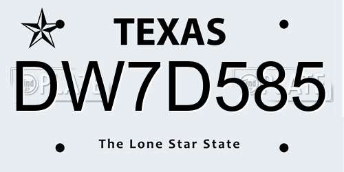 DW7D585 Texas License Plate