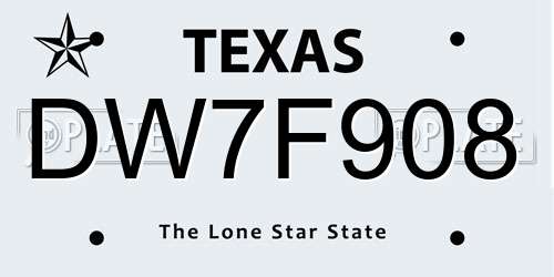 DW7F908 Texas License Plate